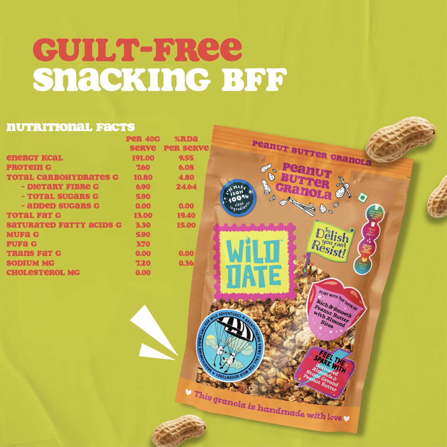 Peanut Butter Granola - Crunchy Baked Oats with Peanut Butter, Roasted Peanuts & Honey | Gluten Free, Plant Protein Rich, No Refined Sugar | 250 g