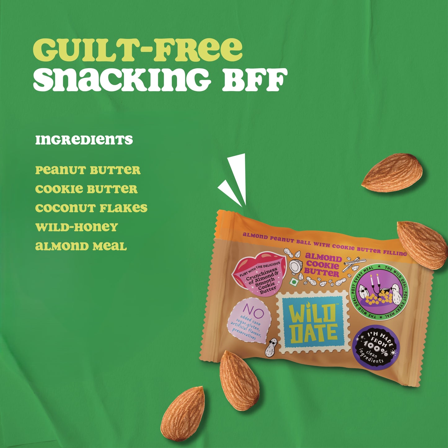 Almond Peanut Ball with Cookie Butter Filling - Bite-Sized Bites with Almond-Coated Exterior & Creamy Cookie Butter Centre | Gluten Free, No Added Preservatives | 135 g (Pack of 9)