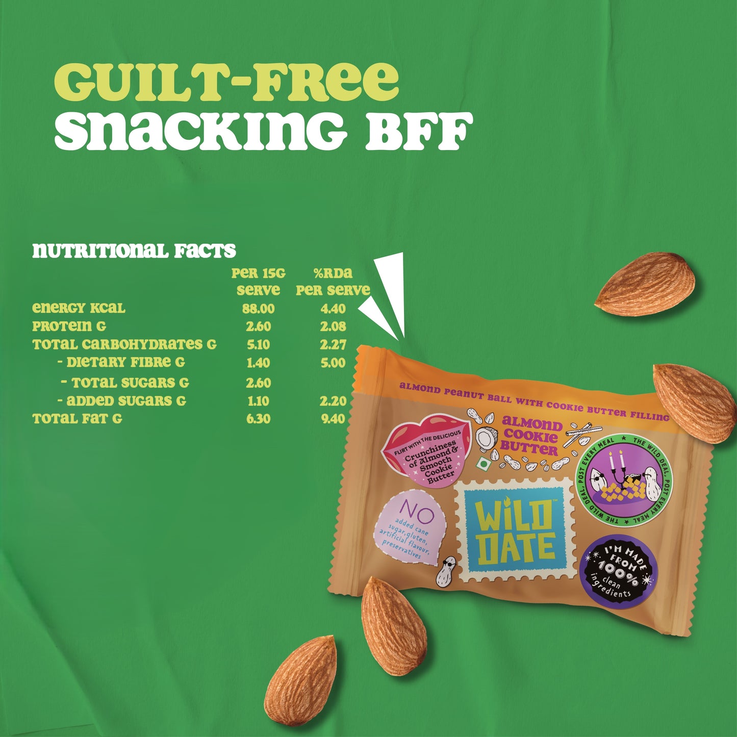 Almond Peanut Ball with Cookie Butter Filling - Bite-Sized Bites with Almond-Coated Exterior & Creamy Cookie Butter Centre | Gluten Free, No Added Preservatives | 135 g (Pack of 9)