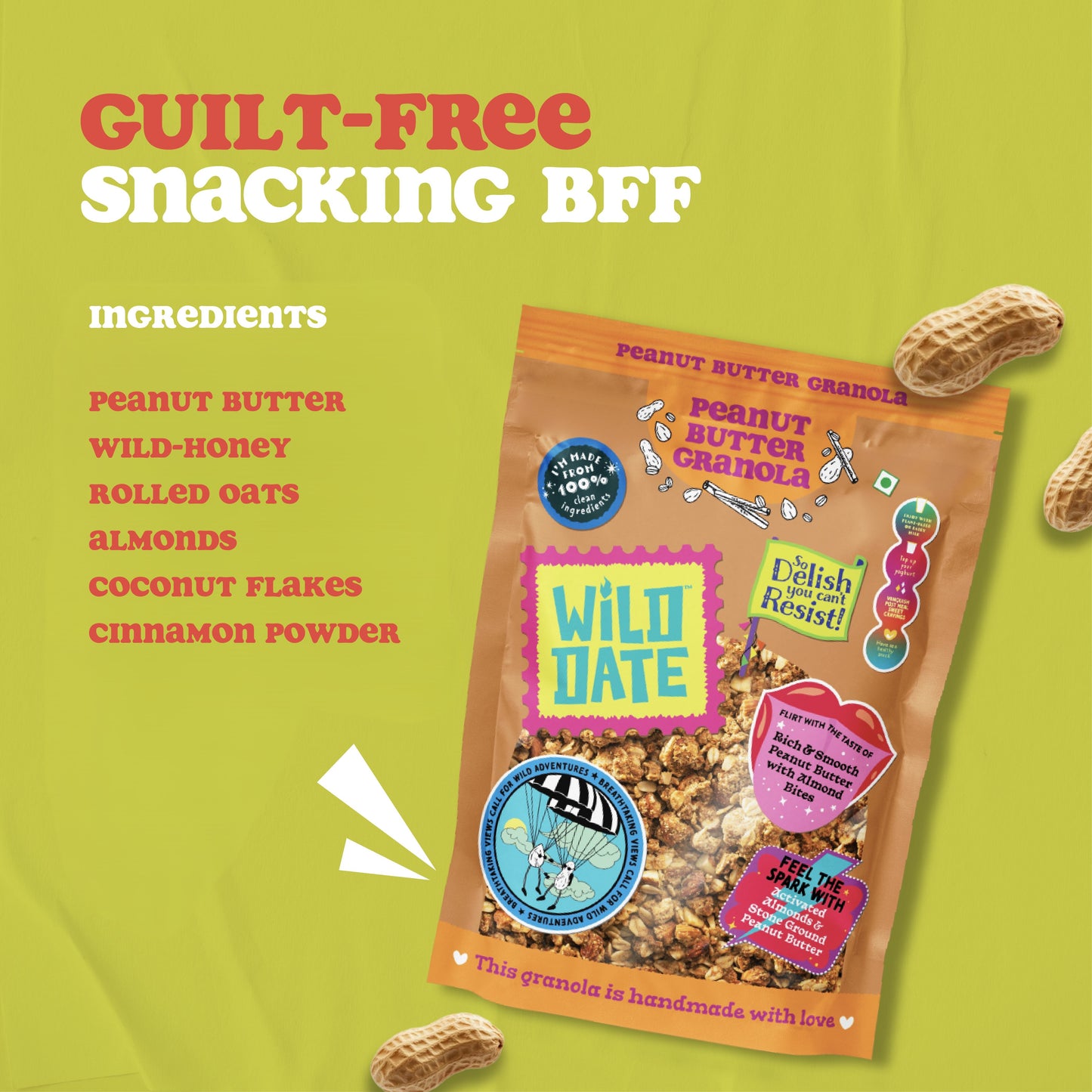 Peanut Butter Granola - Crunchy Baked Oats with Peanut Butter, Roasted Peanuts & Honey | Gluten Free, Plant Protein Rich, No Refined Sugar | 250 g