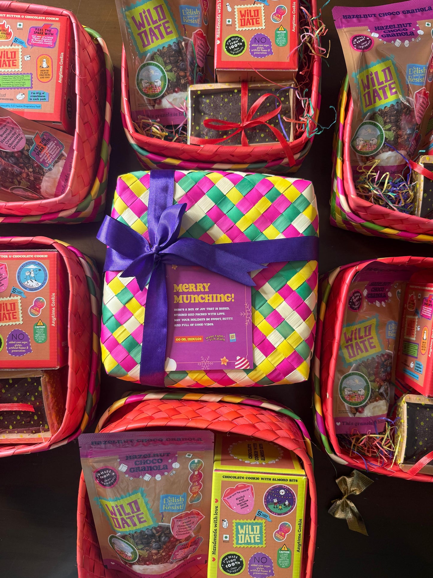 Wild Date – The Merry Munch Box | Festive Gift Hamper with Cashew and Raisin Cake, Hazelnut chocolate Granola & Peanut Butter Chocolate Cookies | Christmas/New Year Festive Gourmet Snack Gift Box